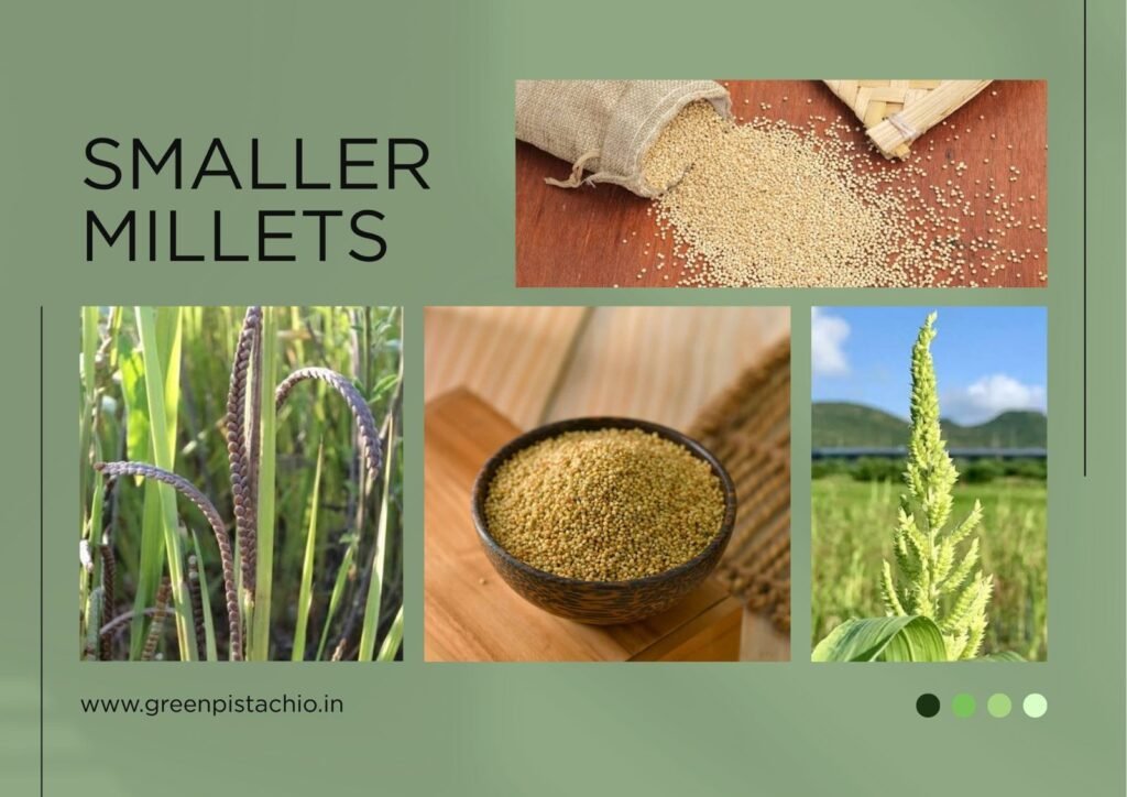Small millet varieties such as foxtail and finger millet highlighting ancient grains and their nutritional benefits.