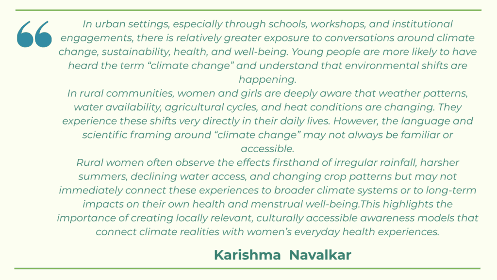 Karishma on urban-rural divide on climate change, health, and sustainability